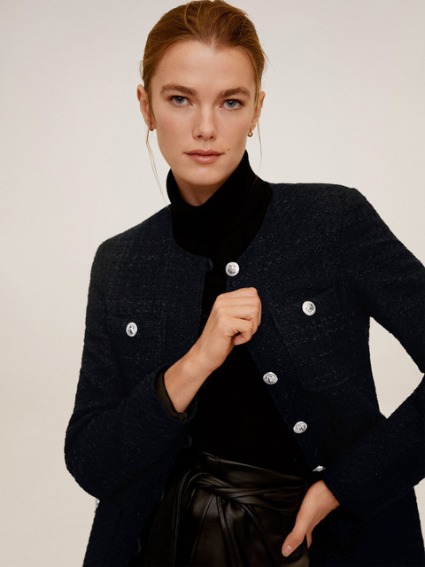 

MANGO Women Black Self Design Tailored Jacket