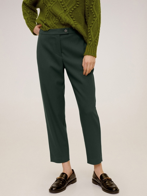 

MANGO Women Olive Green Regular Fit Cropped Solid Trousers