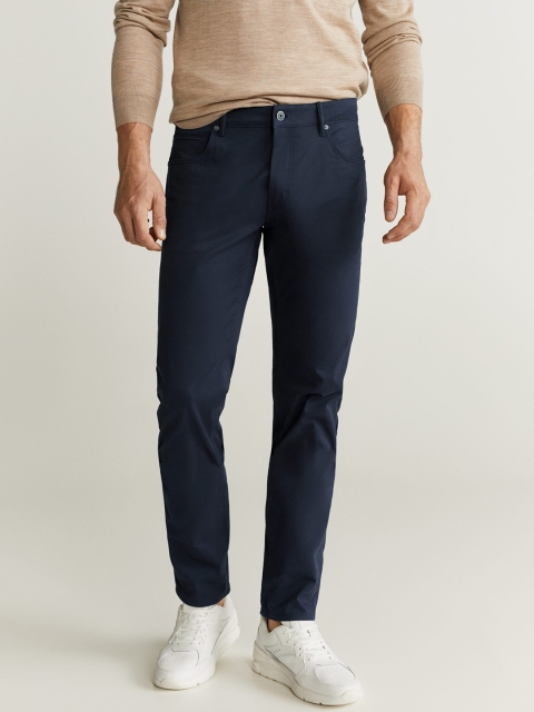

MANGO MAN Navy Blue Slim Fit Solid Regular Trousers