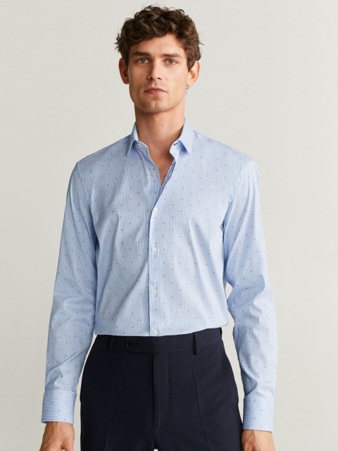 

MANGO MAN Men Blue & Purple Slim Fit Striped Casual Shirt
