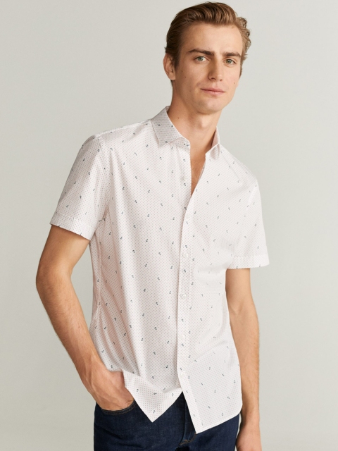 

MANGO MAN Men White & Red Slim Fit Printed Casual Shirt
