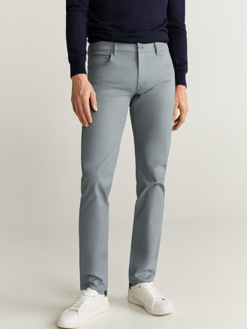 

MANGO MAN Grey Slim Fit Solid Regular Trousers