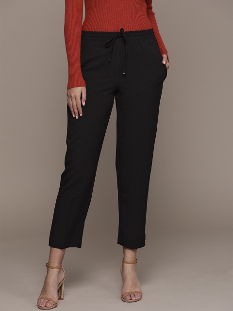 

MANGO Women Black Regular Fit Solid Regular Trousers
