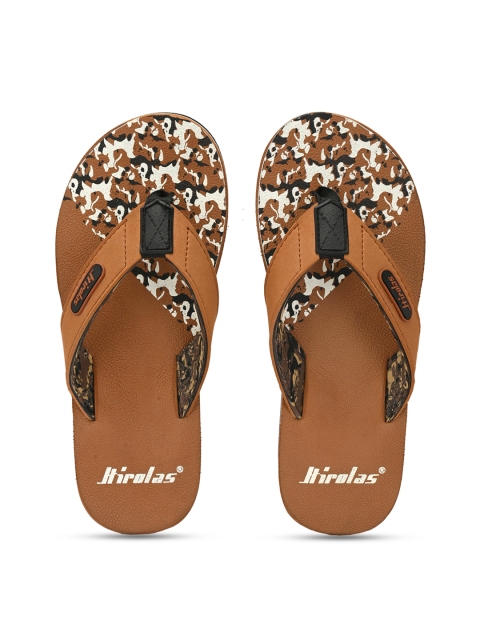 

HIROLAS Men Tan Brown Printed Thong Flip-Flops