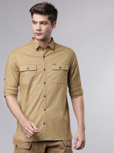

LOCOMOTIVE Men Khaki Brown Slim Fit Solid Casual Shirt