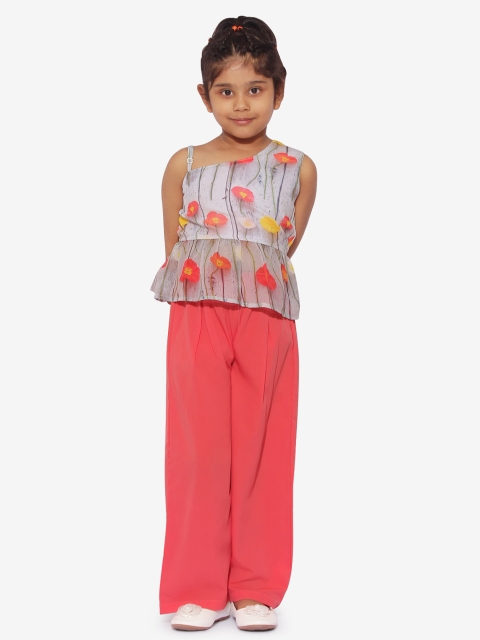 

Stylo Bug Girls Orange & Off-White Floral Printed Top with Pyjamas
