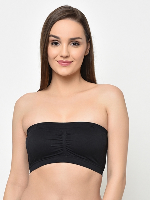 

Da Intimo Black Solid Lightly Padded Non-Wired Bandeau Bra DI-1258