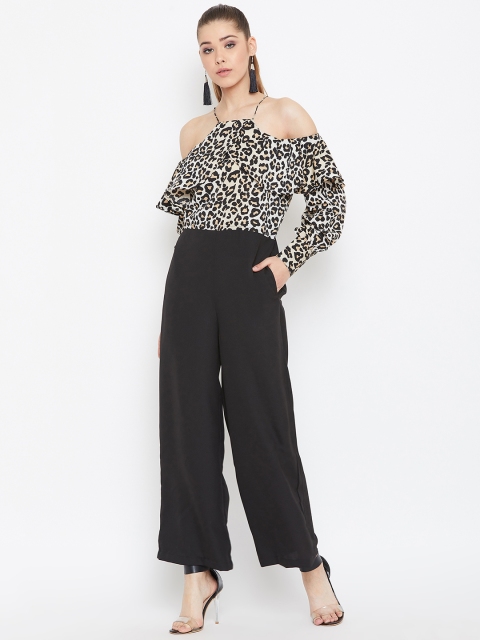 

PURYS Women Black & Beige Printed Basic Jumpsuit