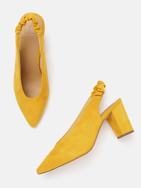 

her by invictus Women Mustard Yellow Solid Cushioned Pumps