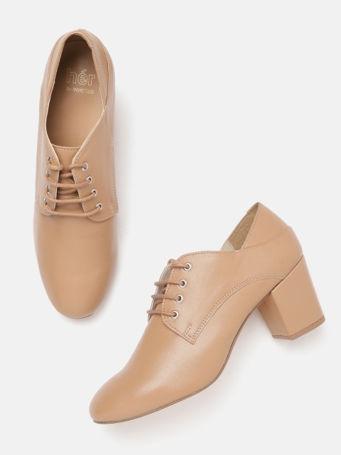 

her by invictus Women Beige Solid Heeled Cushioned Boots