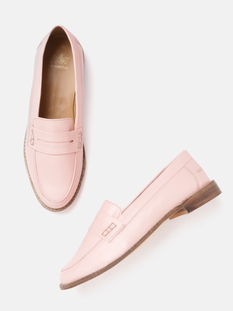 Women Peach-Coloured Solid Penny Loafers