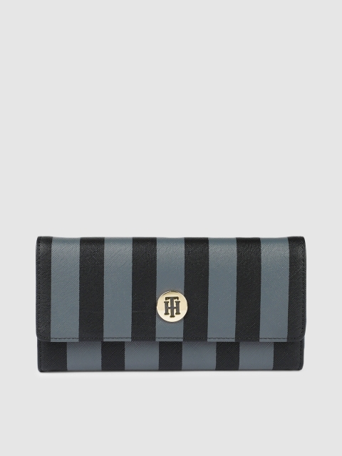 

Tommy Hilfiger Women Grey & Black Striped Three Fold Wallet