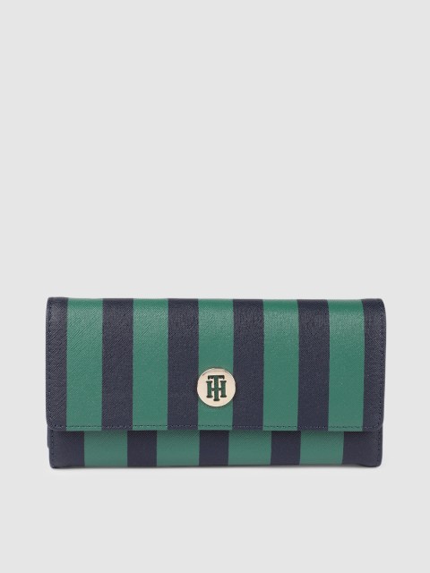 

Tommy Hilfiger Women Green & Navy Blue Striped Three Fold Wallet