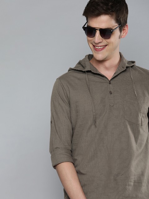 

HERE&NOW Men Taupe Slim Fit Solid Casual Shacket
