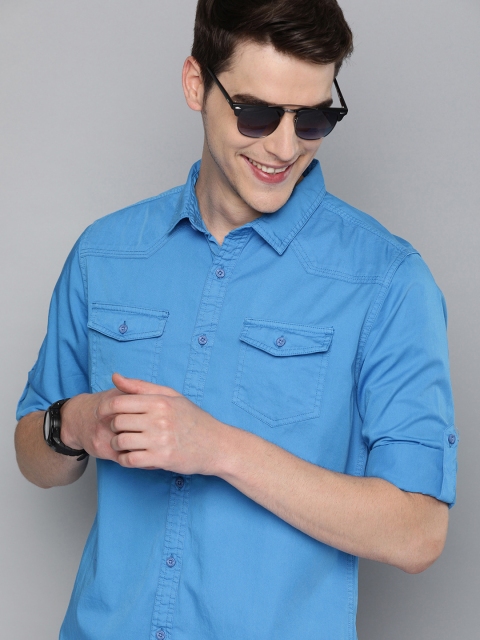 

HERE&NOW Men Blue Slim Fit Solid Casual Shirt