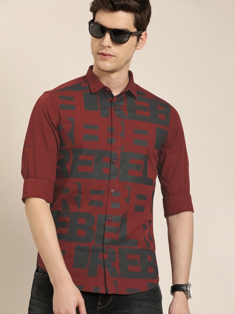 

Moda Rapido Men Maroon & Grey Slim Fit Printed Casual Shirt