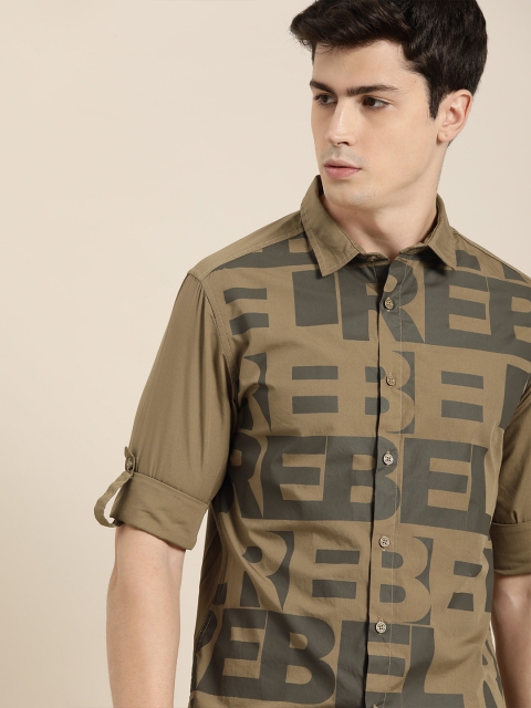

Moda Rapido Men Khaki & Grey Slim Fit Printed Casual Shirt