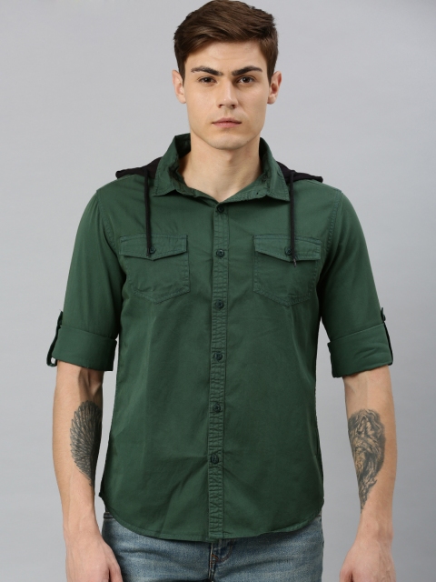 

HERE&NOW Men Green Slim Fit Solid Casual Shirt