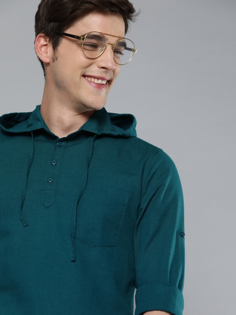

HERE&NOW Men Teal Blue Slim Fit Solid Casual Shacket