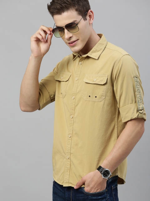 

HERE&NOW Men Yellow Slim Fit Solid Casual Shirt