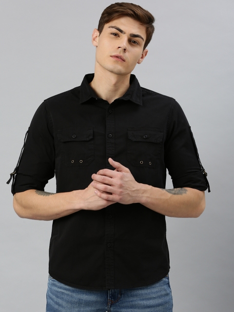 Men Black Slim Fit Solid Casual Shirt