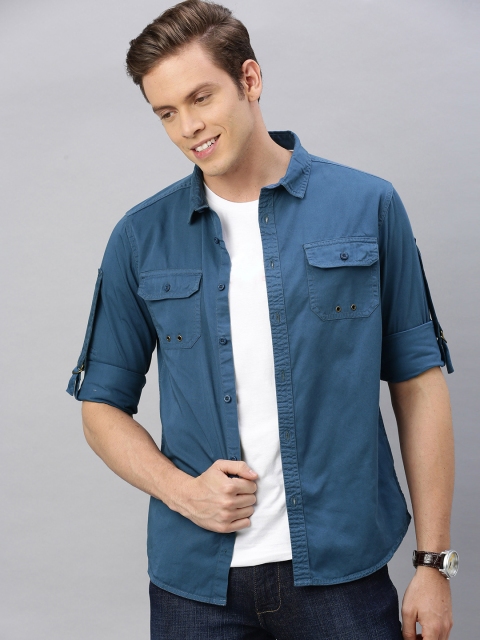

HERE&NOW Men Blue Slim Fit Solid Casual Cotton Shirt