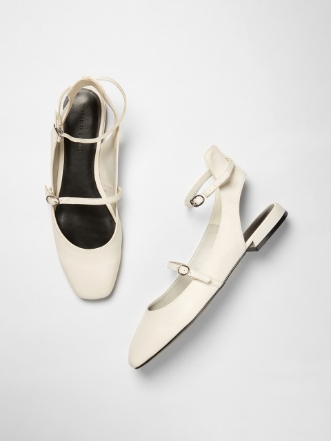 

CHARLES & KEITH Women White Solid Ballerinas