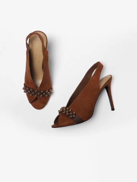 

CHARLES & KEITH Women Brown Embellished Peep Toes