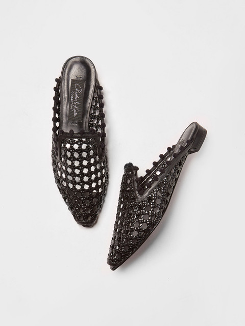 

CHARLES & KEITH Women Black Textured Mules