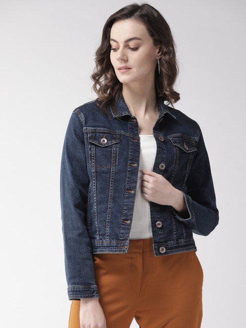 

Xpose Women Navy Blue Washed Denim Jacket