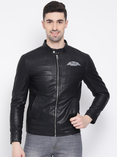 

Justanned Men Black Printed Biker Jacket