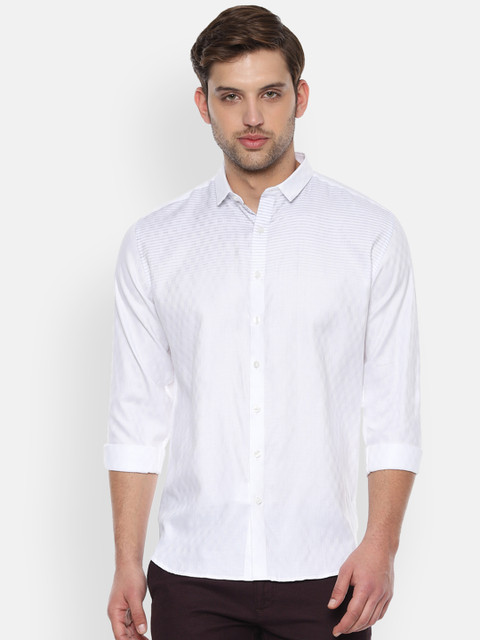 

V Dot Men White Slim Fit Self Design Casual Shirt