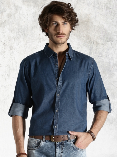 

Roadster Blue Denim Casual Shirt