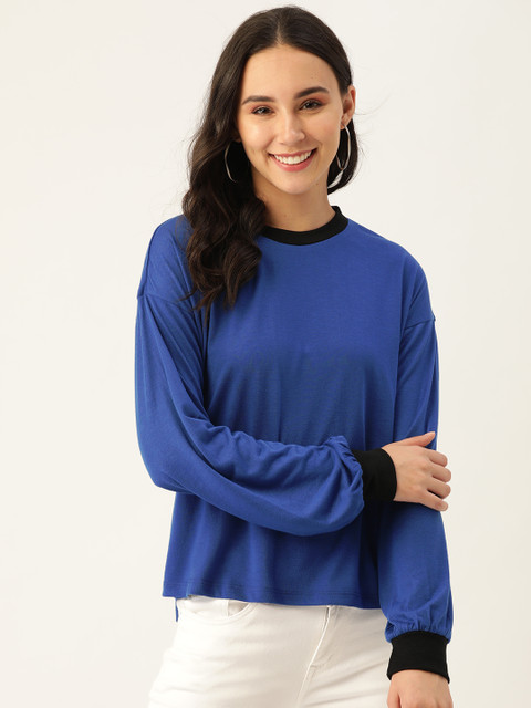 

DressBerry Women Blue Solid Round Neck T-shirt