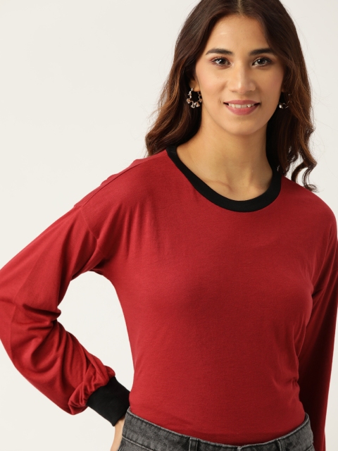 

DressBerry Women Maroon Solid Round Neck T-shirt