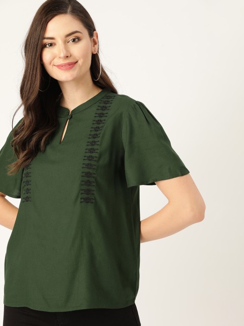 

DressBerry Sustainable ECOVERO Women Green Solid Top