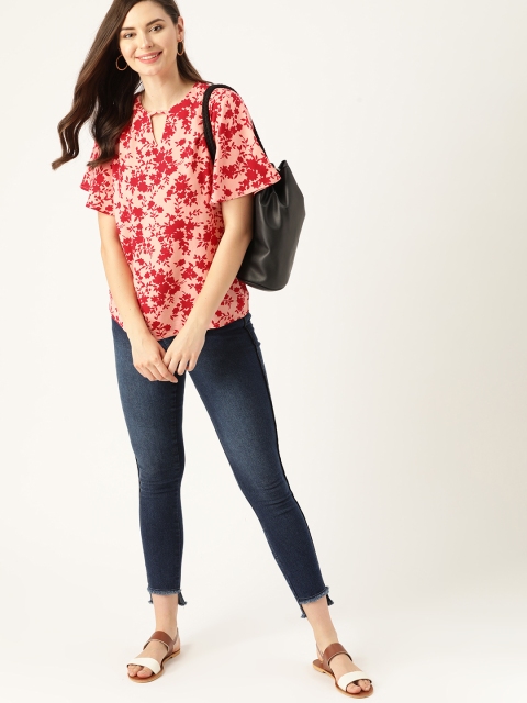 

DressBerry Women Pink & Red Printed Sustainable Top