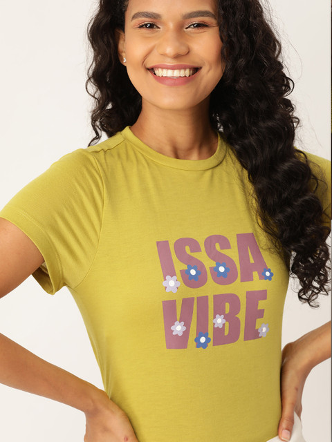

DressBerry Women Lime Green & Purple Printed Round Neck T-shirt