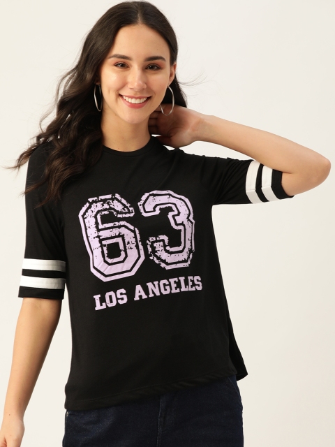 

DressBerry Women Black Varsity Print Round Neck T-shirt