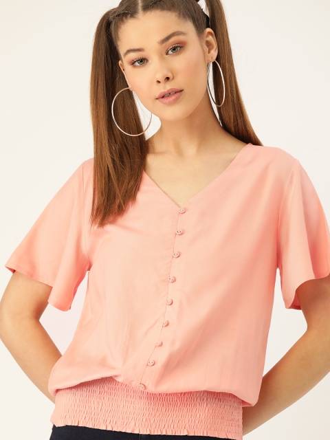 

DressBerry Women Peach-Coloured Solid Blouson Top