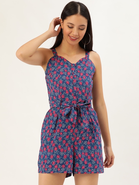 

DressBerry Women Navy Blue & Red Floral Print Playsuit