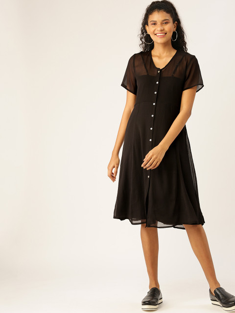 

DressBerry Women Black Solid Sheer A-Line Dress