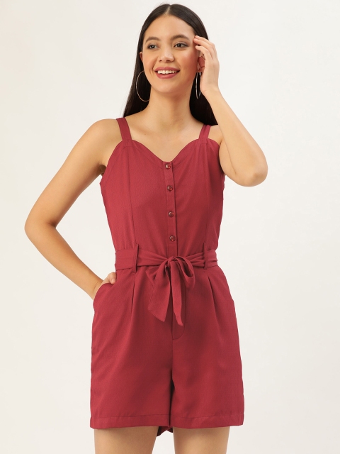 

DressBerry Women Rust Red Solid Playsuit