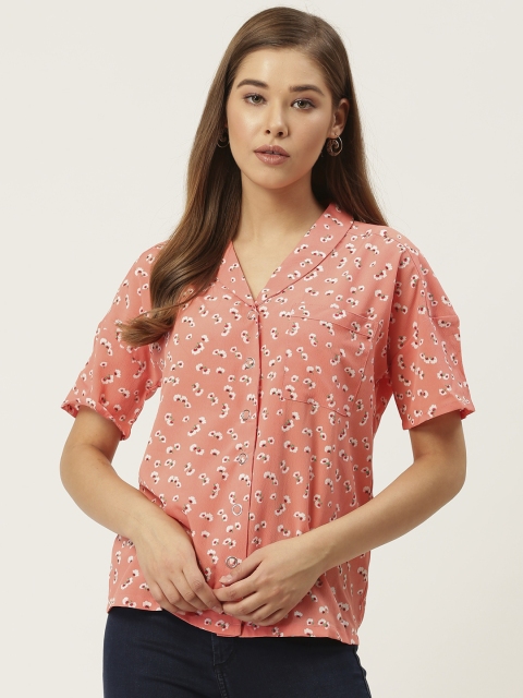 

DressBerry Women Coral Orange & White Regular Fit Floral Print Casual Shirt