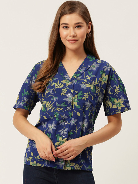 

DressBerry Women Navy Blue & Yellow Regular Fit Floral Print Casual Shirt