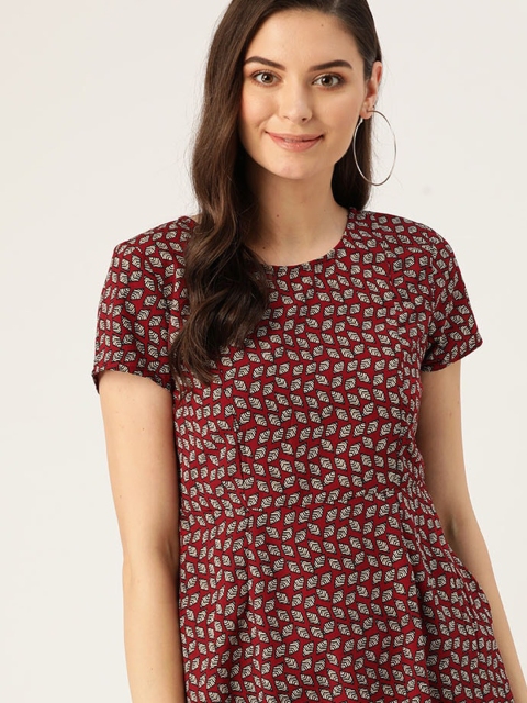 

DressBerry Women Maroon & Beige Printed A-Line Dress