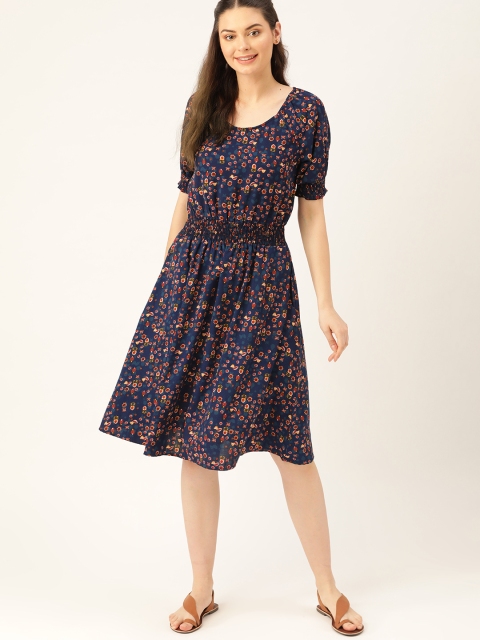 

DressBerry Women Navy Blue & Red Printed A-Line Dress