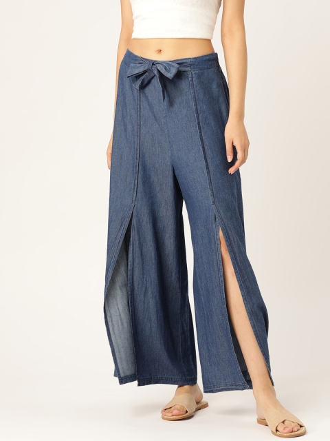 

DressBerry Women Navy Blue Flared Solid Chambray Parallel Trousers