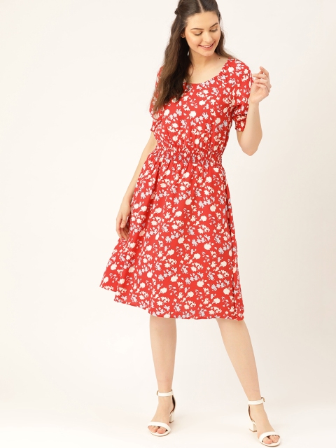 

DressBerry Women Red & White Printed A-Line Dress