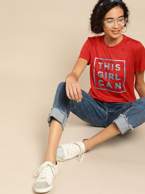 

DressBerry Women Red & Blue Printed Round Neck T-shirt